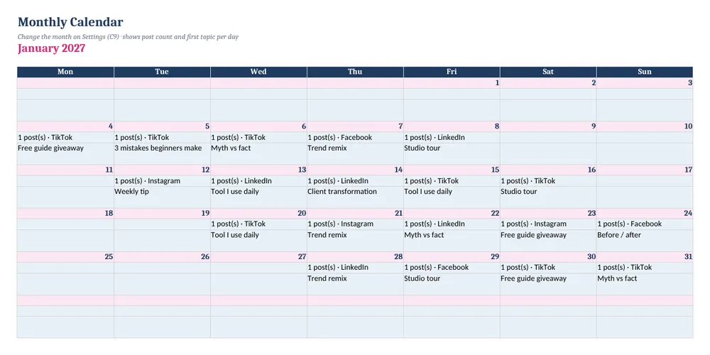 Social Media Content Calendar 2027 — screenshot 2